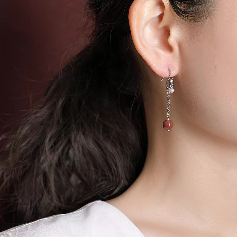 Auspicious Dragon Pearl Silver Drop Earrings-Fortune Prosperity