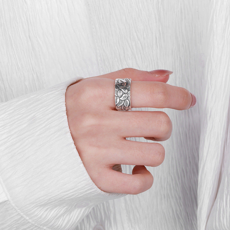 Lucky Lotus Heart Mantra Silver Ring