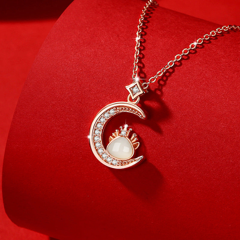 Dragon and Crescent Nephrite Jade Necklace-Guarding Your Joy