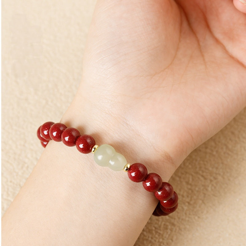 Hetian Jade Gourd Cinnabar Bracelet-Quiet Abundance