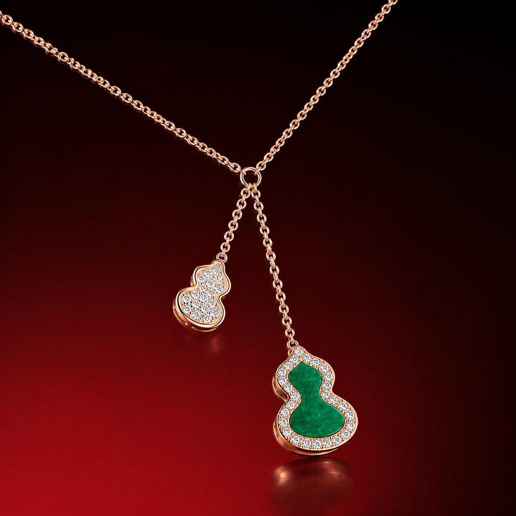 Green Mother-of-Pearl & Pavé Double Gourd Necklace