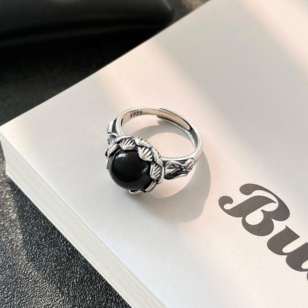 Bold at Heart-Black Agate Silver Ring