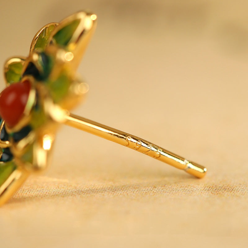 Lotus Red Agate Stud Earrings-A Quiet Unfolding