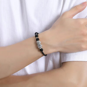 Black Obsidian 999 Silver Pixiu Bracelet-Attract Luck