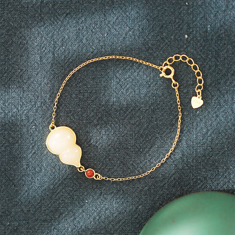 Gourd Nephrite Jade & Red Agate Bracelet-Blessings for Life