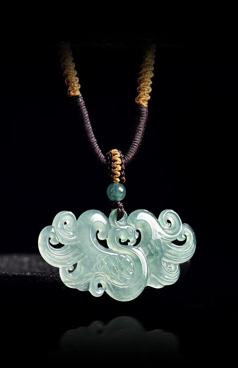 Ice Jade Phoenix Hand-Carved Pendant-Protection and Prosperity