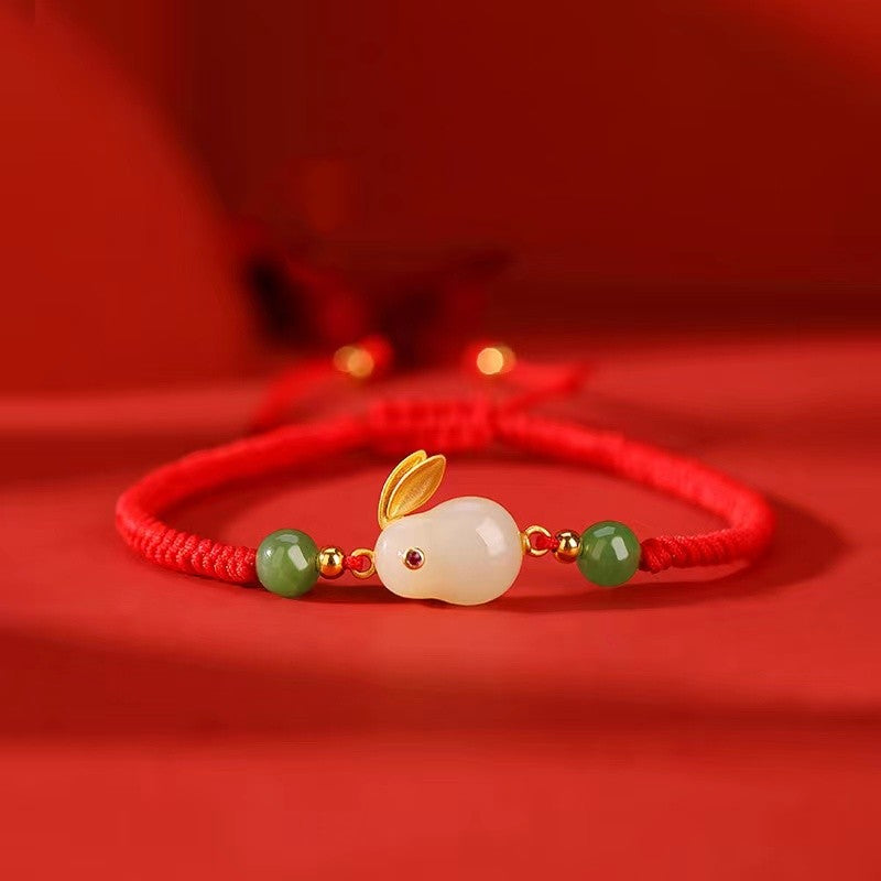 Green Jade Rabbit Red String Bracelet