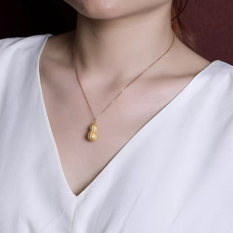 Gold Peanut White Jade Necklace-Good Fortune and Prosperity
