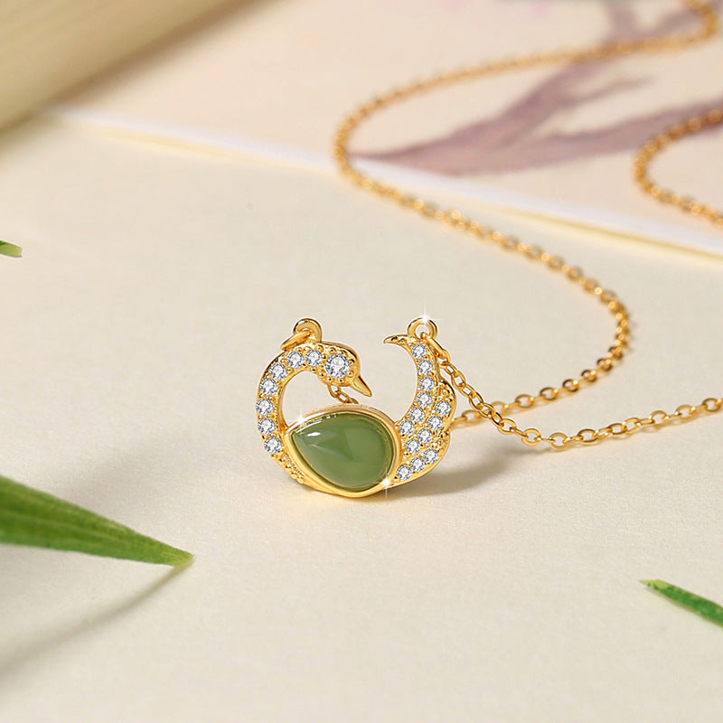 Swan Nephrite Jade Necklace-Peace & Joy