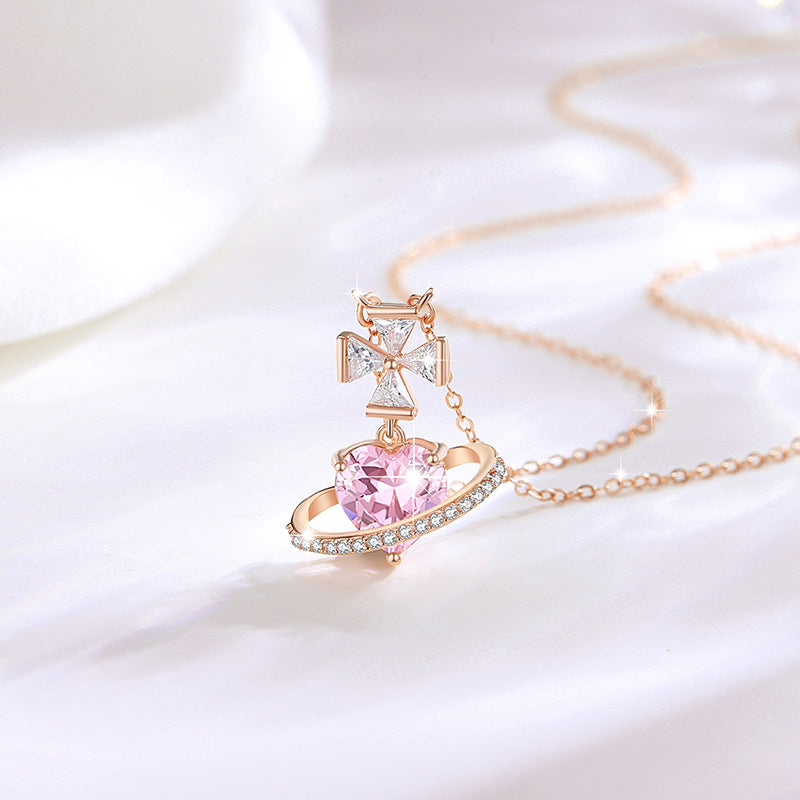 Pink Heart Saturn Necklace-A World of Love
