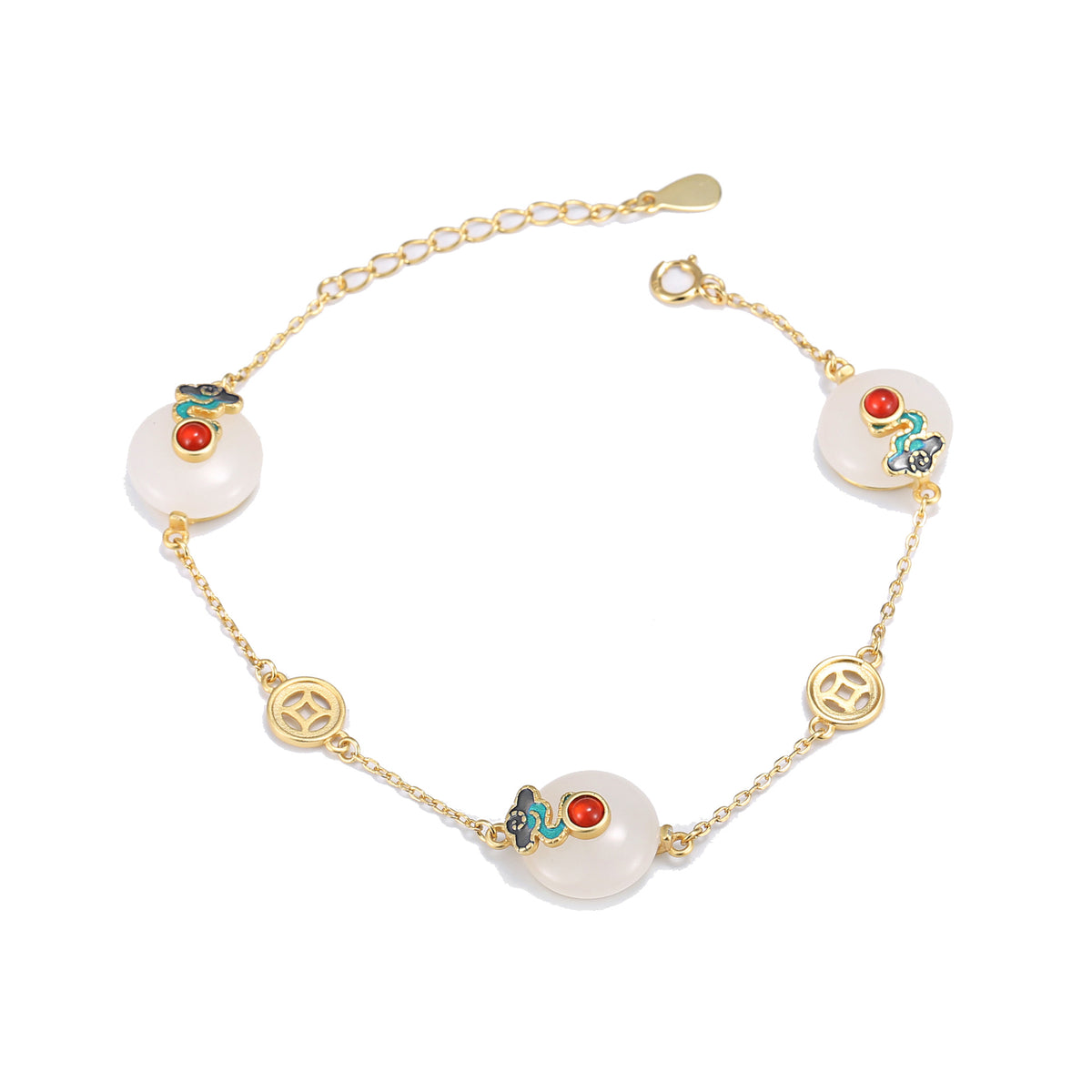 Cloud & Coin Nephrite Jade Bracelet-A Wish for Fortune