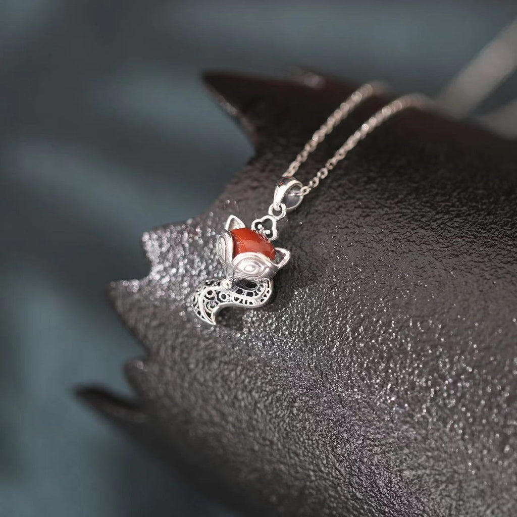 Fox Red Agate Silver Necklace-Protection