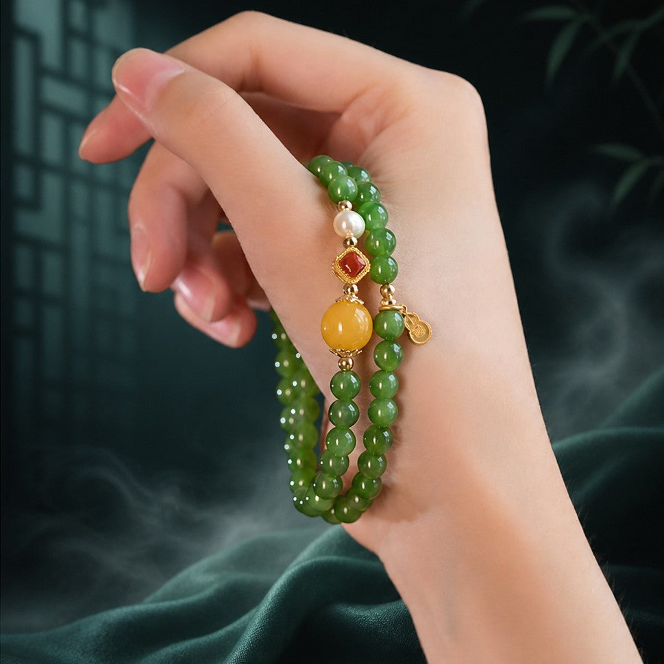 Nephrite Green Jade Double-Wrap Bracelet-Steady Continuity