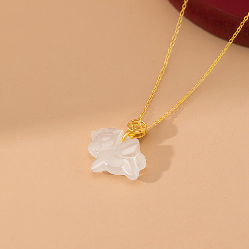 Horse & Coin White Agate Necklace-Prosperity on the Way