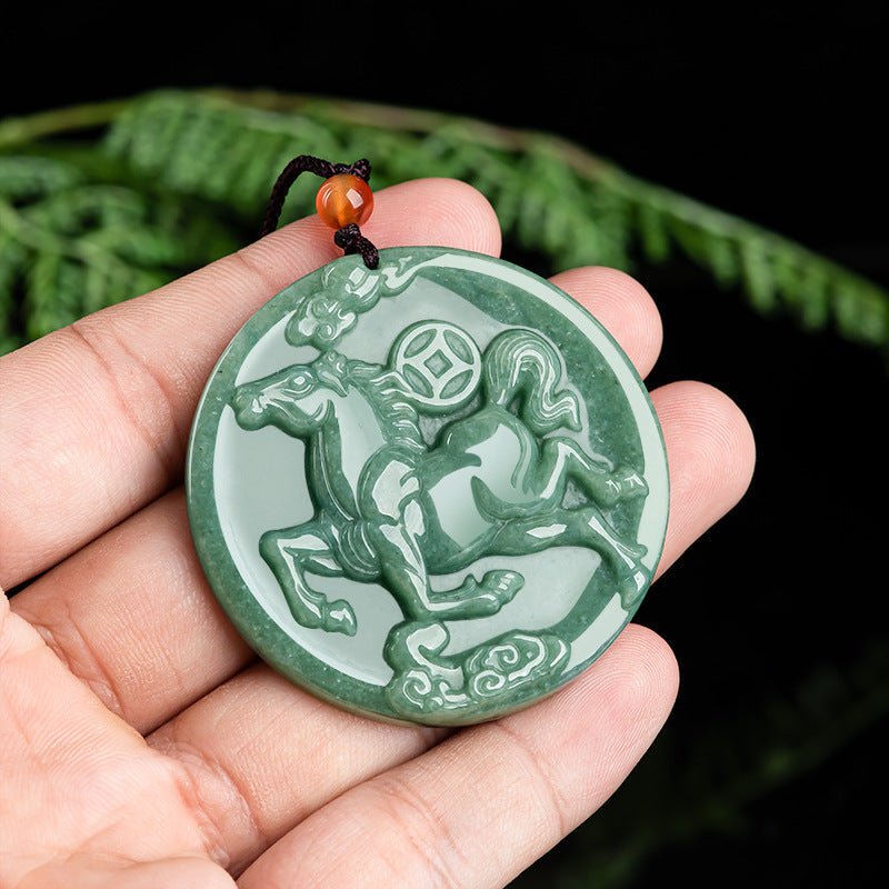Soaring Fortune Jade Horse Pendant Necklace