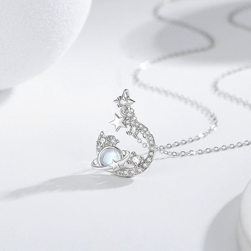 Moon & Planet Sterling Silver Necklace-Enduring Love