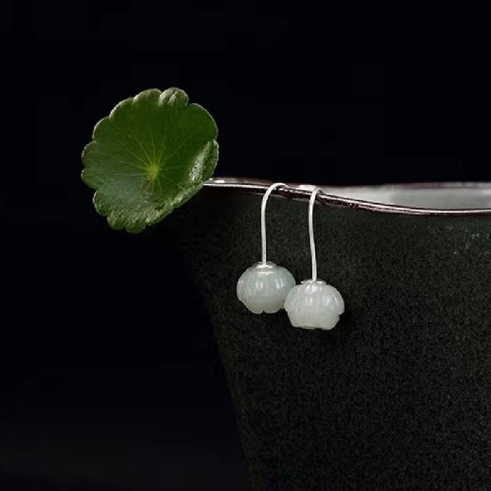 White Jade Lotus Silver Earrings-Inner Peace