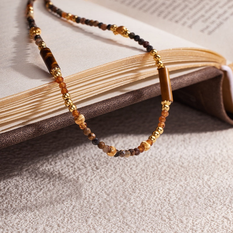 Natural Pietersite & Orange Garnet Necklace-Earthlit Focus
