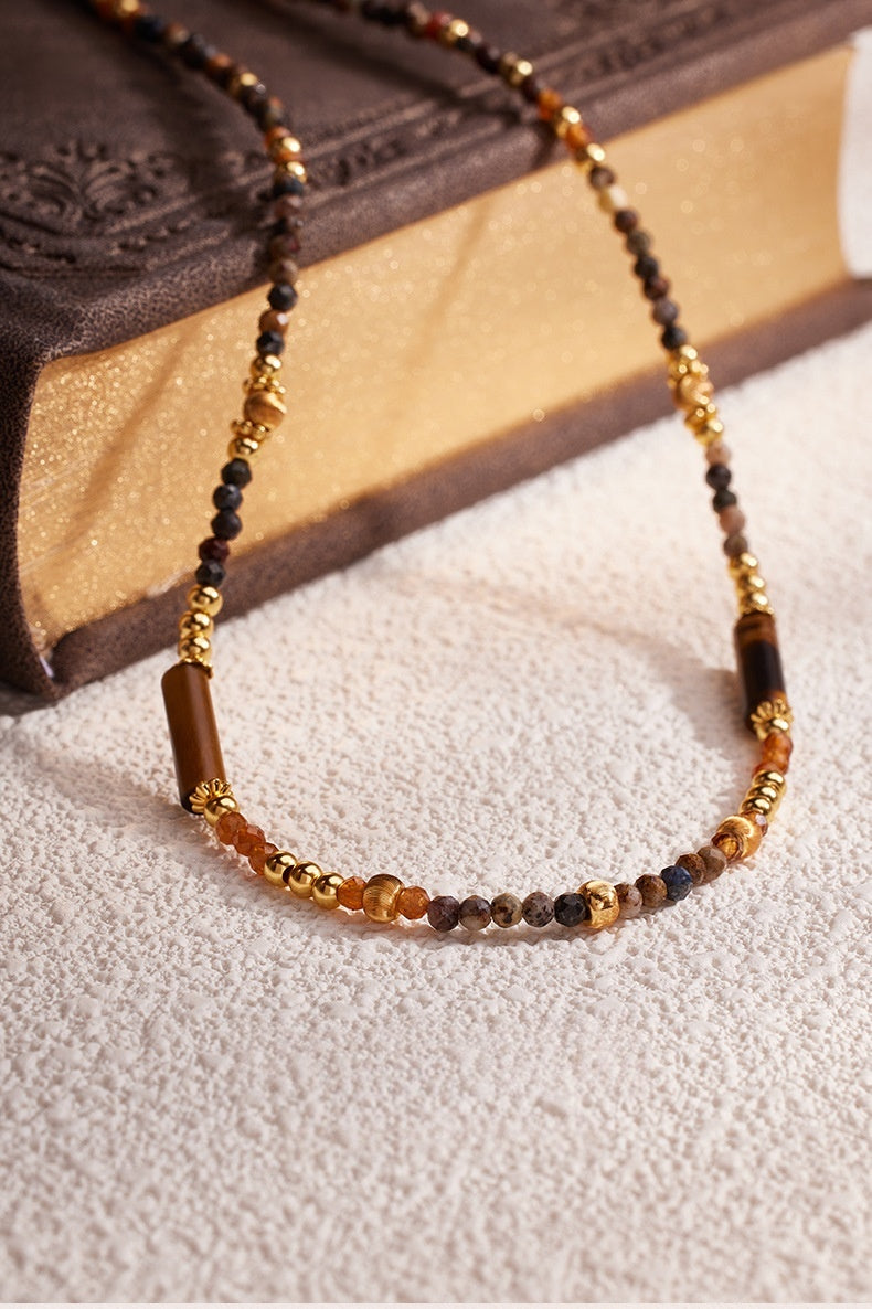 Natural Pietersite & Orange Garnet Necklace-Earthlit Focus
