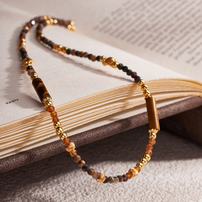 Natural Pietersite & Orange Garnet Necklace-Earthlit Focus