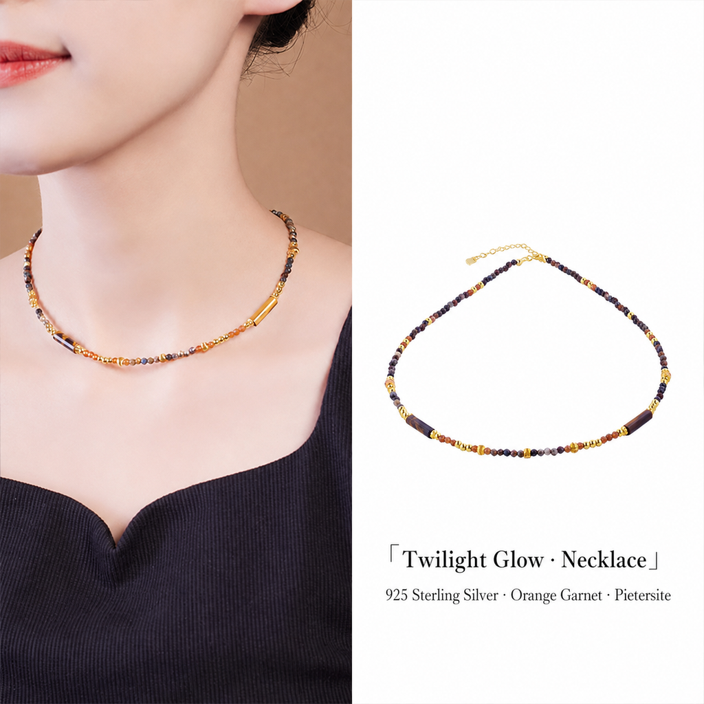Natural Pietersite & Orange Garnet Necklace-Earthlit Focus