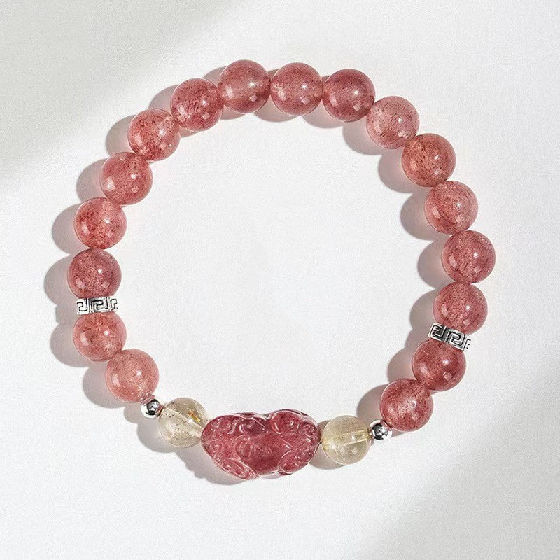 Strawberry Quartz Pixiu Wealth Bracelet -Attract Luck
