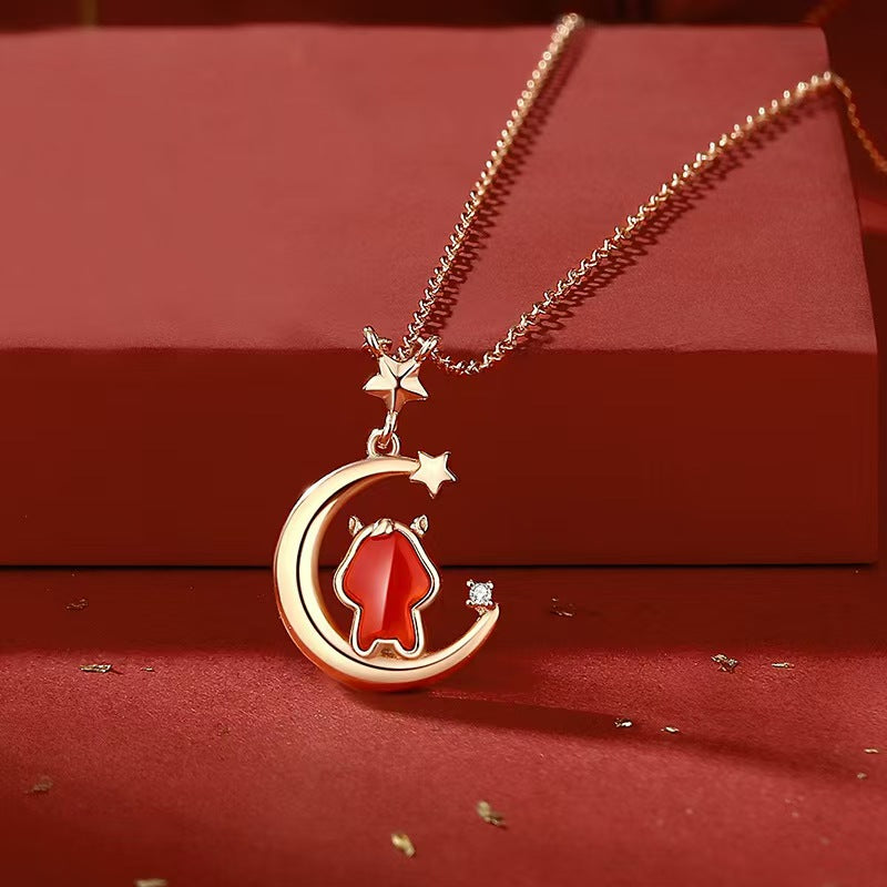 Starlit Guardian Horse Moon Jade Necklace