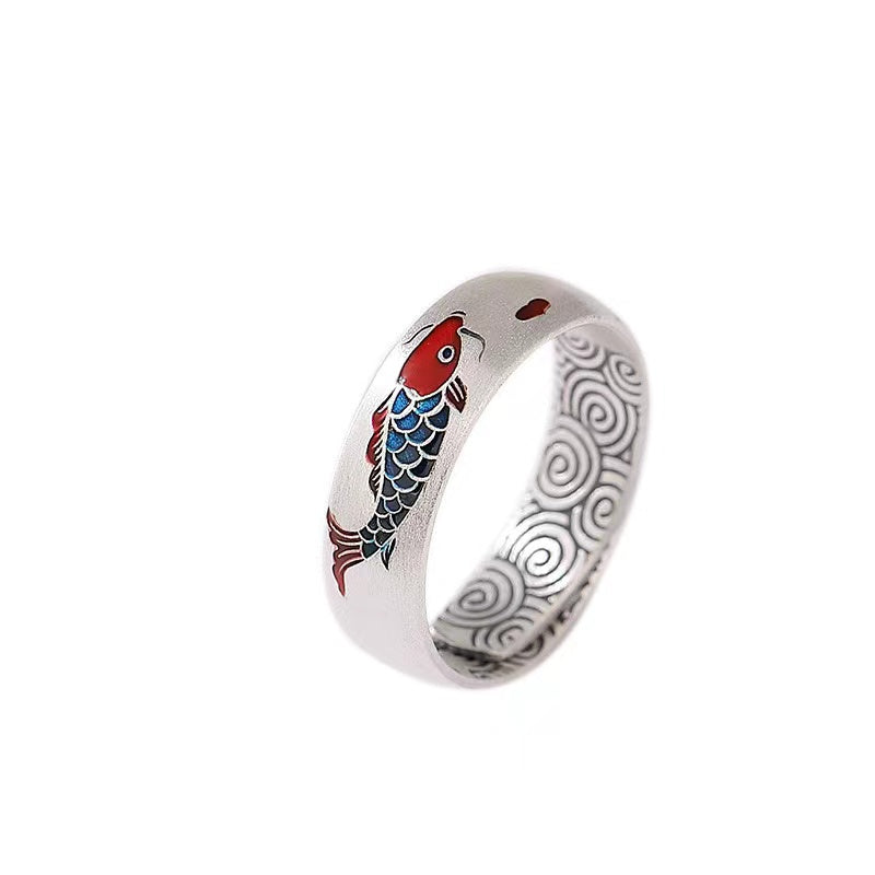 Koi Fish Enamel Silver Ring-Luck Prosperity