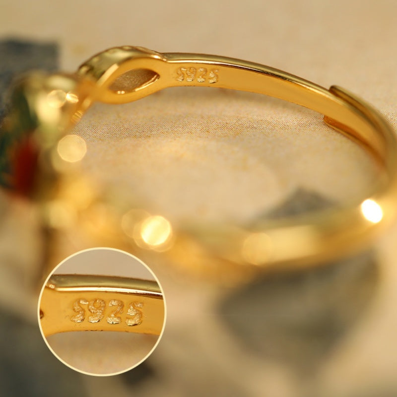 Poetry in Motion-Butterfly Enamel Red Agate Ring