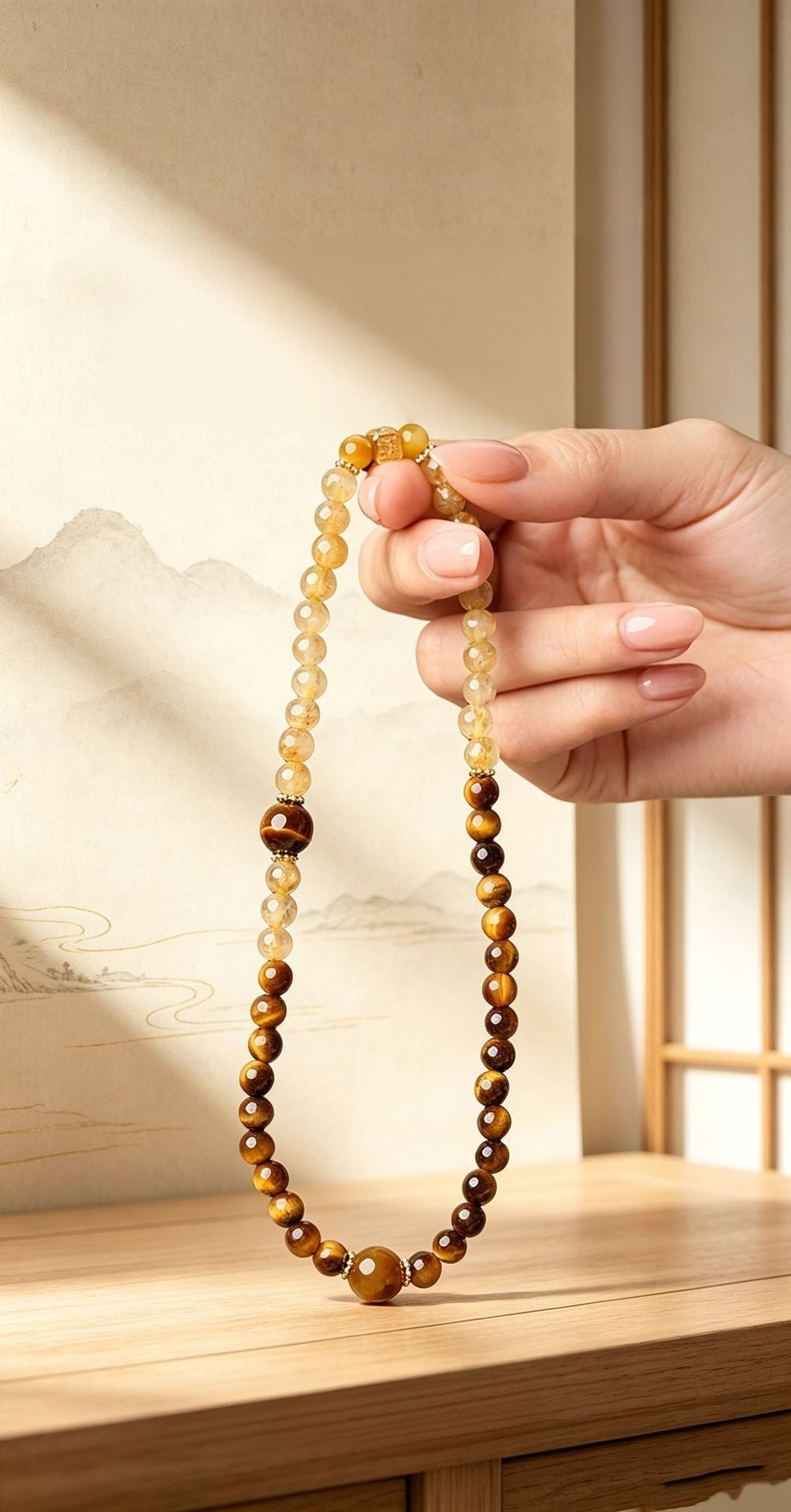Tiger’s Eye & Golden Rutilated Quartz Double-Wrap Bracelet-Purposeful Courage
