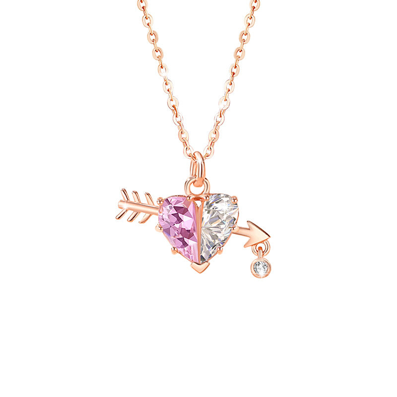 Love Struck-Pink Heart and Cupid’s Arrow Necklace