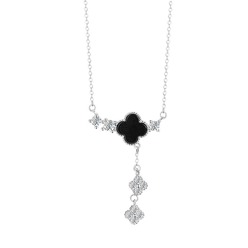 Clover Black Agate Tassel Necklace-A Sincere Heart
