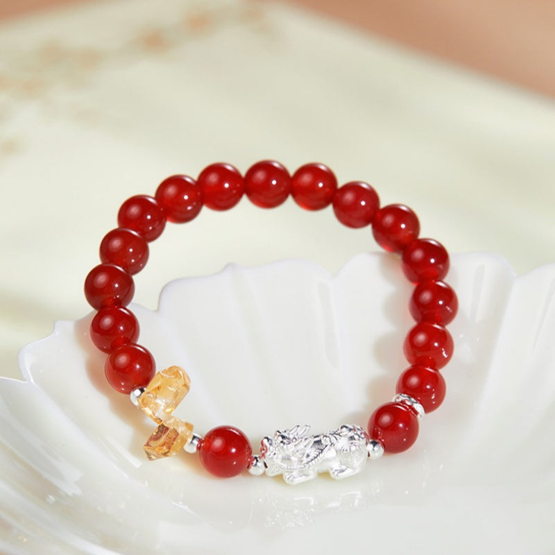 Pixiu Red Agate and Citrine Bracelet-Good Fortune Ahead