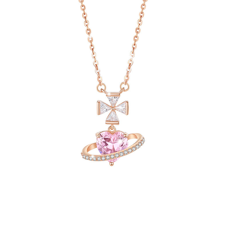 Pink Heart Saturn Necklace-A World of Love
