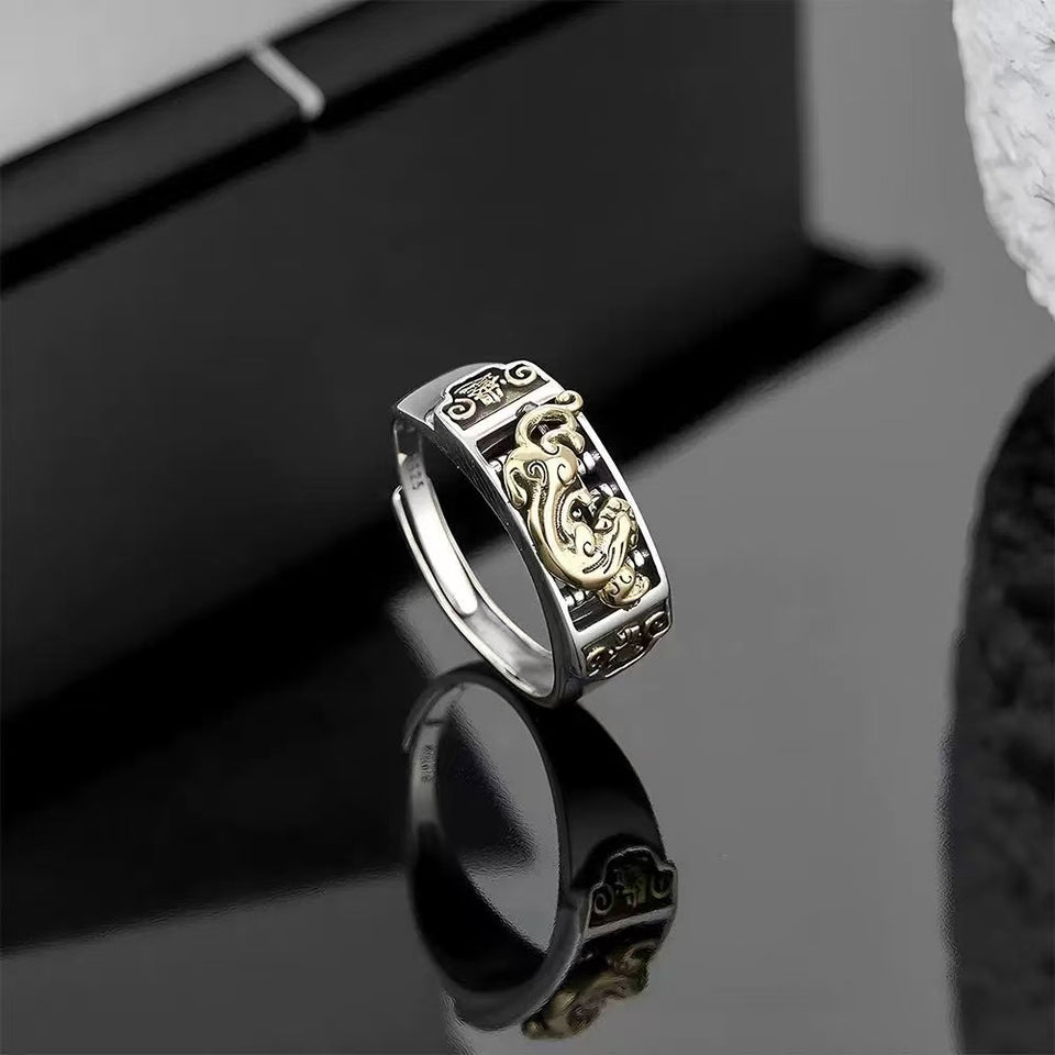 Wealth Pixiu Abacus Men Silver Ring-Career & Business Luck