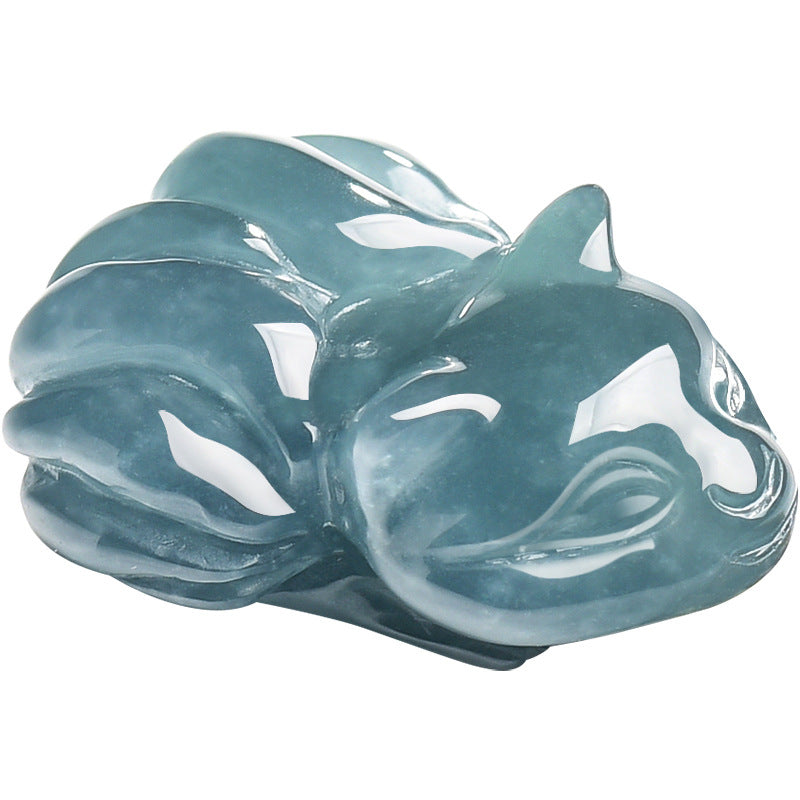 Natural Blue Jadeite Nine-Tailed Fox Pendant – A Jade Ice Variety Carving