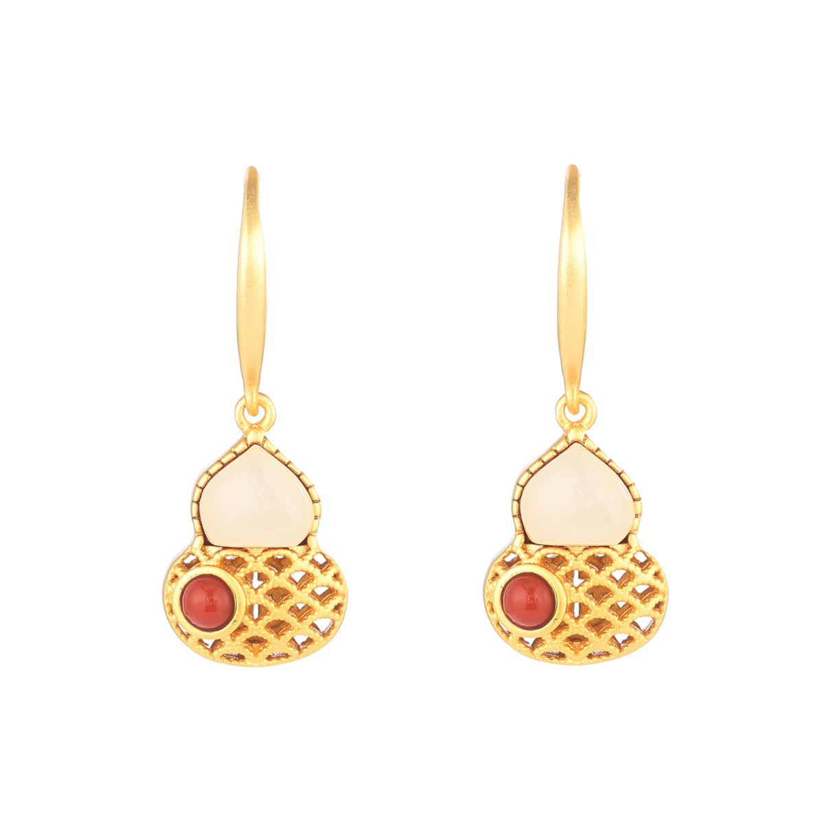 Gourd Red Agate  Drop Earrings-Wishes for Good Fortune