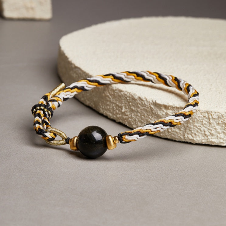 Gold Sheen Obsidian Braided Cord Bracelet-Peace and Vitality