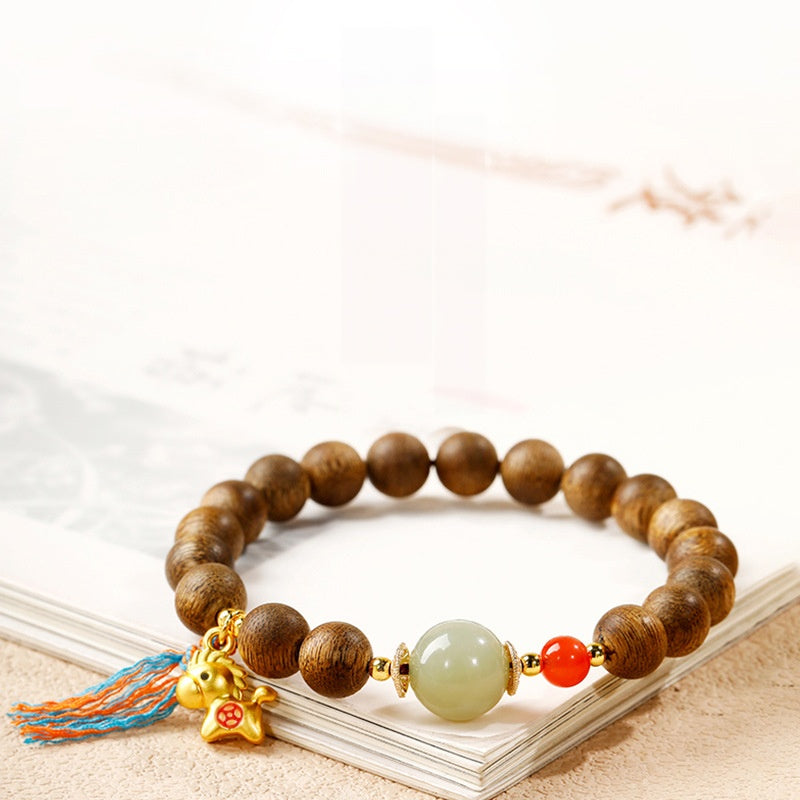 Gold-Tone Lucky Horse Agarwood Bracelet-Steady Progress