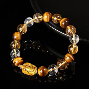 Yellow Tiger Eye Stone Pixiu Men Bracelet-Attract Luck