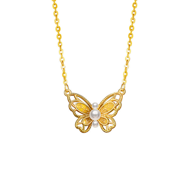 Butterfly Pearl Necklace-Dreams in Flight