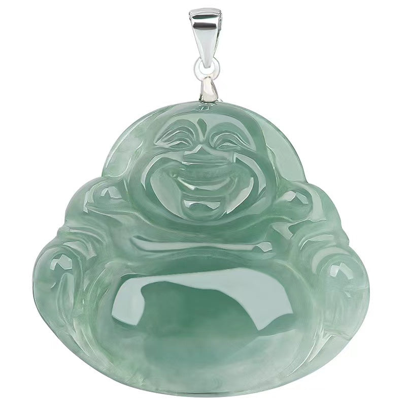 Laughing Buddha Lucky Pendant-Natural Green Jade