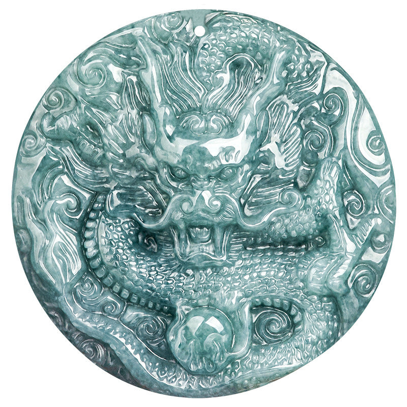 Grade A Blue Jadeite Dragon Pendant – Bold Ice Variety Jade Necklace for Men