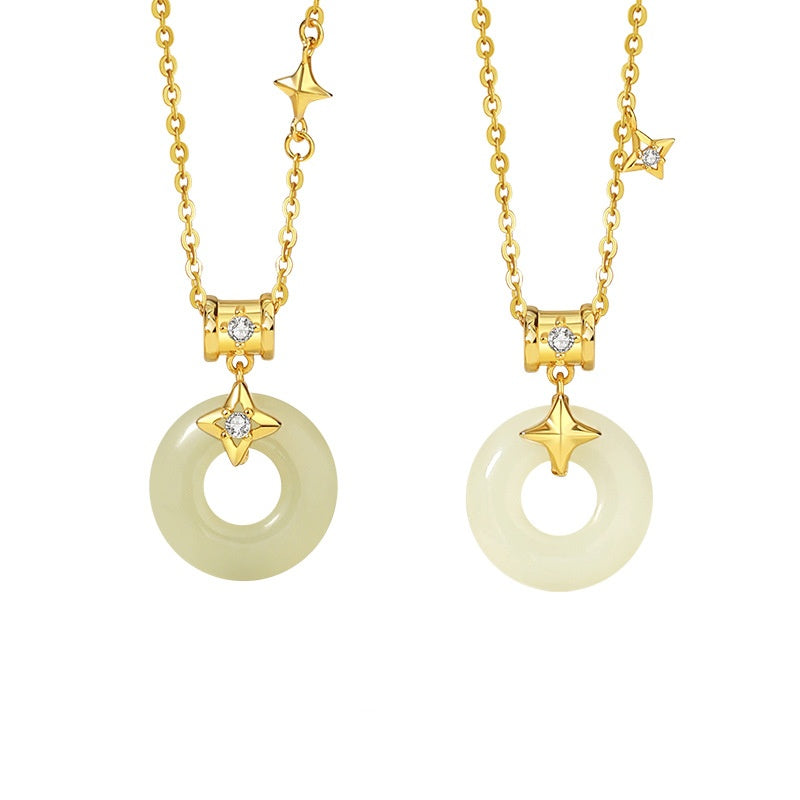 By Your Side-Star Nephrite Jade Peace Disc Necklace