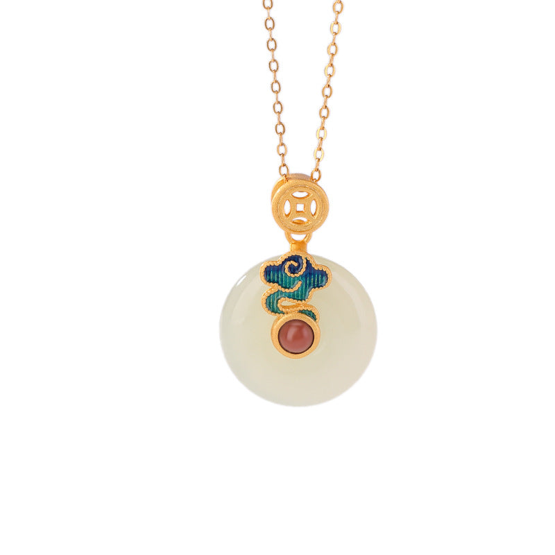 Fortune in the Clouds-White Nephrite Jade Coin Pendant Necklace
