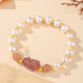 Pixiu Strawberry Quartz Sunstone Freshwater Pearl Bracelet-Joyful Blessings