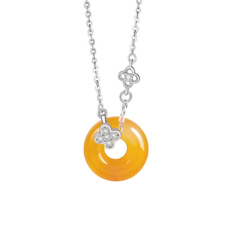 Four Leaf Clover Honey Orange Agate Necklace-Luck by Your Side