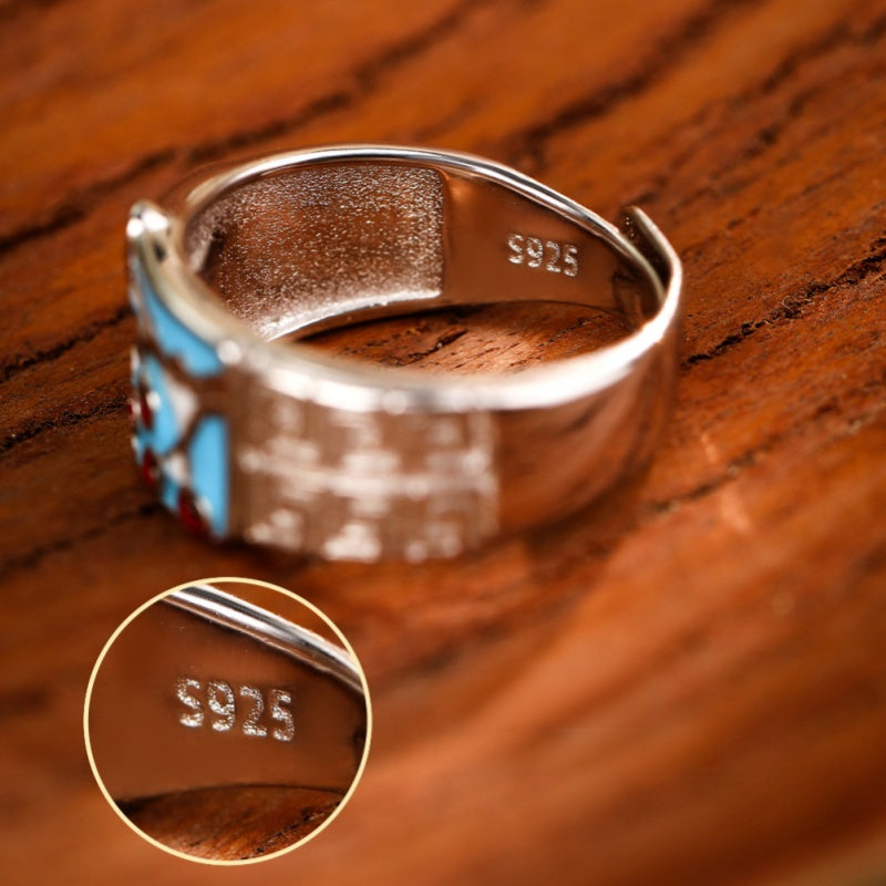 Winter Plum Blossom Enamel S925 Silver Adjustable Ring-Quiet Resilience