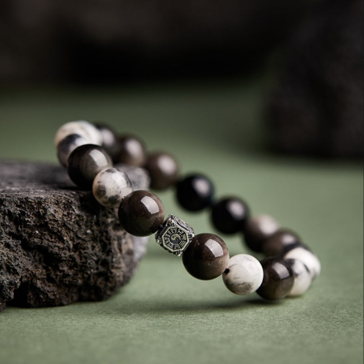 Inner Strength-Silver Sheen Obsidian Blue Tiger's Eye Beaded Bracelet