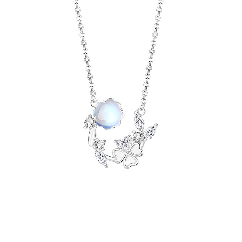 Butterfly & Clover Sterling Silver Necklace-Happiness in Finding You